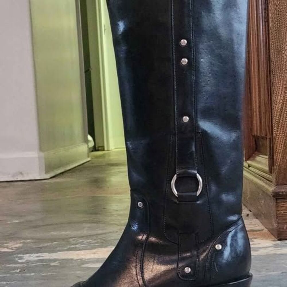 Charlie Horse leather boots by Lucchese. Sz 6.5 Black Biker     Cowboy Like New!
